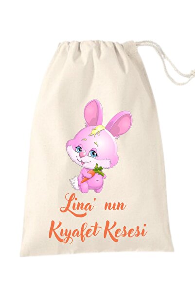 Elbasan Tekstil İsme Özel Kıyafet Kesesi Sevimli Tavşan 30 x 40 cm Tek Taraf ...