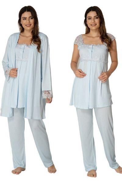Effort Pijama Set pijamale de maternitate Effortt Blue cu halat 2301