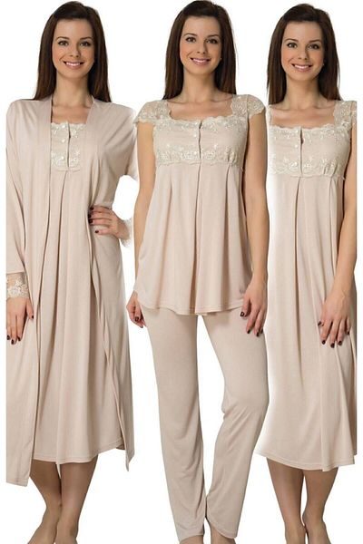 Effort Pijama Women's Milk Coffee Sleeves Lacy Maternity Pregnant Set of 4 Effortt 2305sk