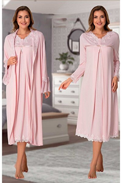 Effortt Set cămașă de noapte de maternitate cu halate roz 7035