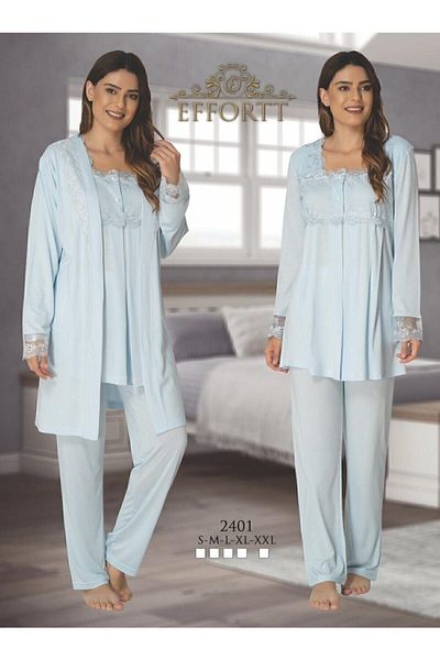 Effortt Set de pijamale de maternitate pentru femei însărcinate, 3 piese, albastru