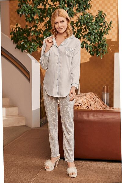 Mecit Pijama Σετ Πιτζάμες Ριγέ Floral - μπλε 5143
