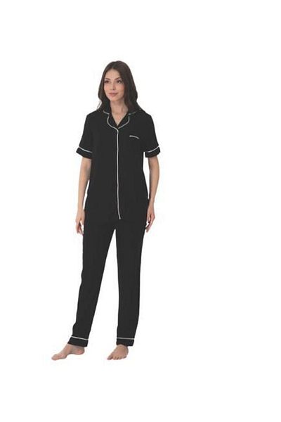 Effortt 8069 Set de pijamale pentru femei, cu mâneci scurte, cu nasturi în față