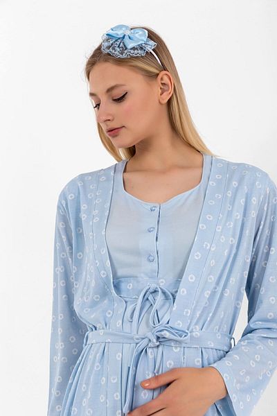 ByLohusa Set de pijamale de maternitate Effortt Maternity cu halat albastru