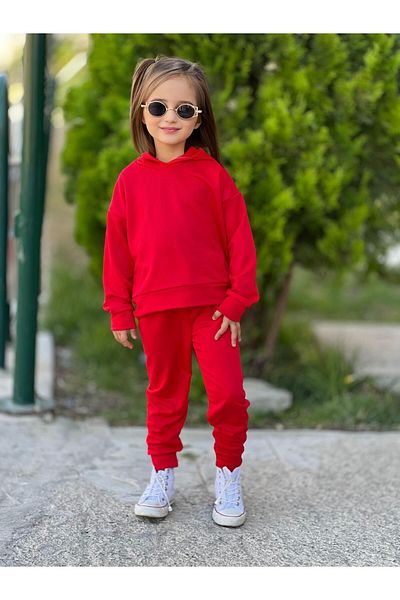 renkli diyar طقم سويت شيرت وبنطلون بغطاء للرأس بأكمام طويلة للفتيات - Kres Kindergarten Primary School