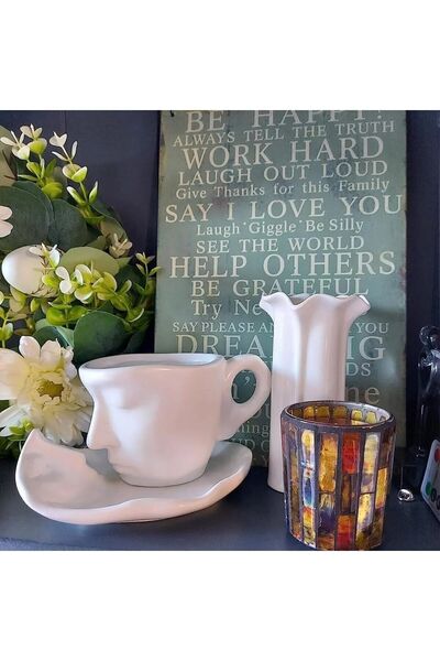 REAY HOME Scandinavian Face Shaped Cup Set 1 Piece 110 ml White - Mug Coffee Cup Set