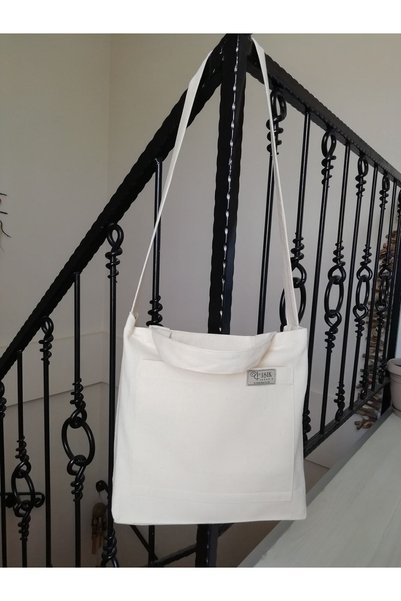 IŞIK Natural Canvas Fabric Double Handle Zipper Bag