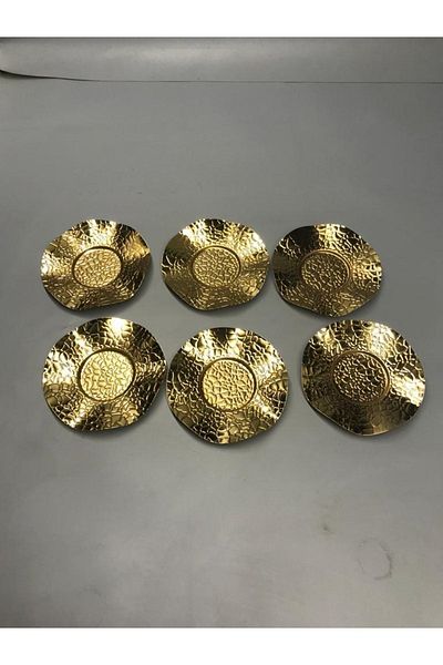 Mira züccaciye Wavy Model Luxury Patterned Tea Plate Tea Coffee Presentation Gold Series Gold Color Coasters