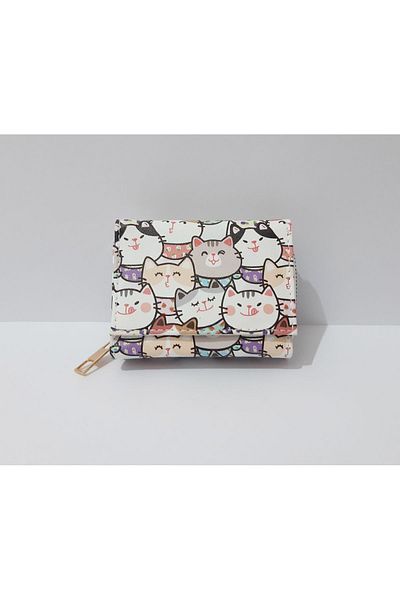 renkli çiçekler Children's Wallet 11x8 CM Cat Patterned Children's Wallet