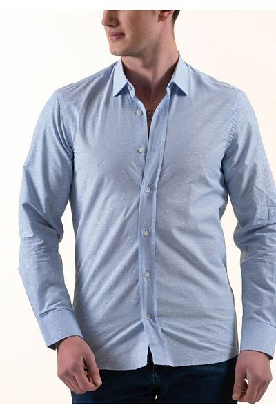 Exve Exclusive Cămașă elegantă pentru bărbați, slim, din bumbac, cu model alb pe albastru