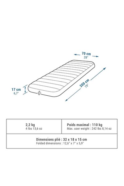 Decathlon Quechua Şişirilebilir Kamp Matı - 70 Cm - 1 Kişilik - Gri -air Comfort