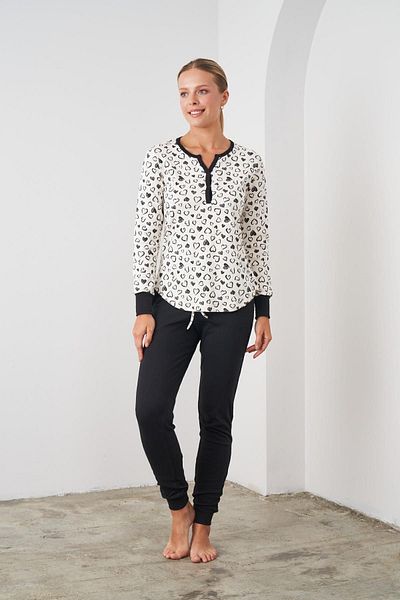PJS 24547 Women's Heart Patterned Pajama Set