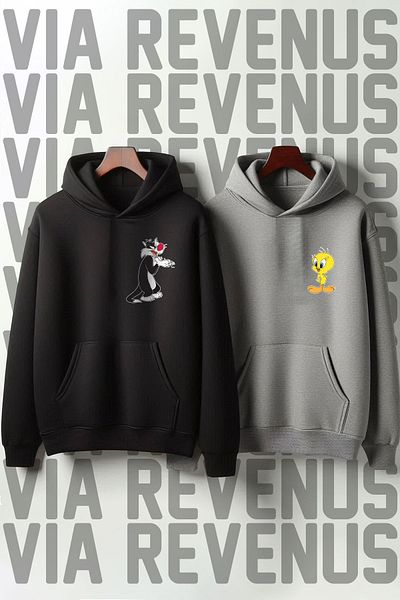 Vordevia Tweety Sylvester Printed Oversize Lover Combination Sweatshirt