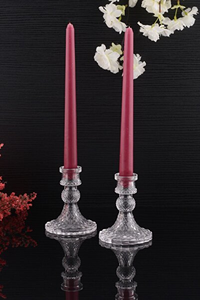 TR Turan Collection HANE 2'li Cam Şamdan Küçük Dekoratif Krıstal Görünümlü Mumluk Şamdan Seti