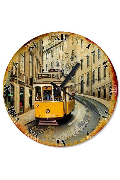 karizmart Sarı Tranvay Akarlı Duvar Saati