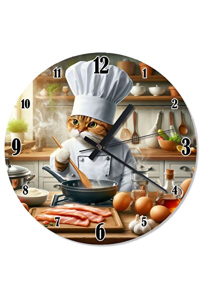 karizmart Aşçı Obur Kedi Dekoratif Duvar Saati