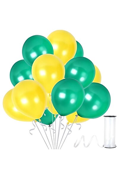HKNYS 30 Adet Metalik Balon (koyu Yeşil - Sarı )- Helyum Gazı Uyumludur.-dogu...