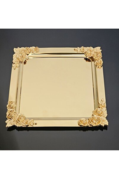 atabey home collection 6-Piece Coffee & Tea & Presentation Tray Metal Cast Gold Tray Rose Model