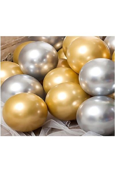 HKNYS 10 Silver and Gold Color Shiny Metallic Chrome Balloons