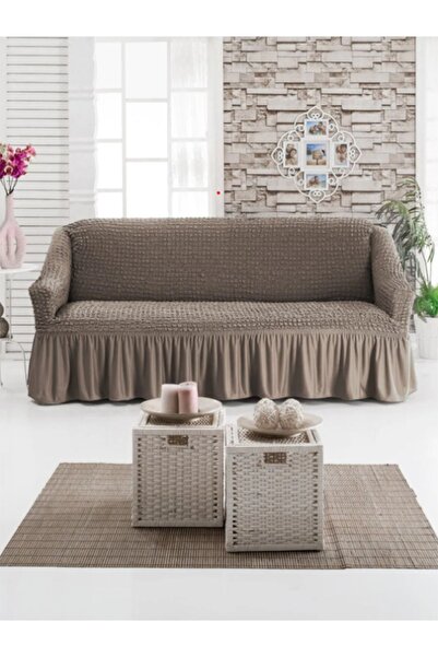 Uy Style Σετ τυλιγμένου καναπέ 3 θέσεων με φούστες και ελαστικό - κάλυμμα καν...