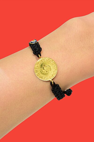Kılınç Jewellery 22 Ayar Çeyrek Altın Siyah Nazar Boncuklu Ipli Işçiliksiz Ya...