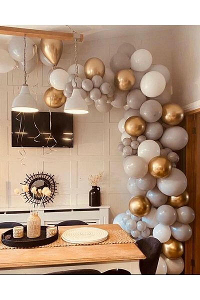HKNYS Chrome Gold Gray White Balloon Chain 50 Pieces - Wedding Party Birthday Balloons