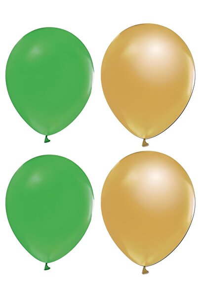 HKNYS 30 Adet Metalik Balon (koyu Yeşil - Altın(gold) )- Helyum Gazı Uyumludu...