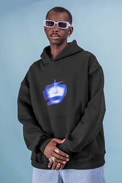 Sekizbiraltı Μαύρο φούτερ με φούτερ με τύπωμα Illusion Face Oversize Unisex