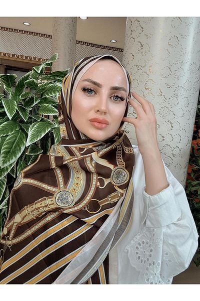 Oxygen Scarfs Bitter Brown Belt Patterned Soft Cotton Shawl