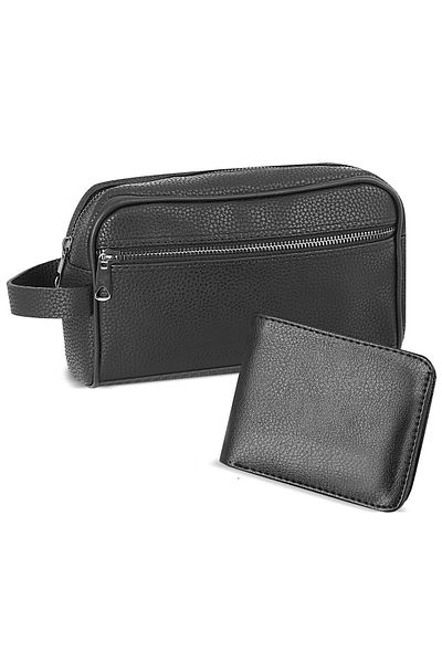 Duke Nickle Black Vegan Leather Men's Portfolio and Classic Wallet Set - Functional and Stylish