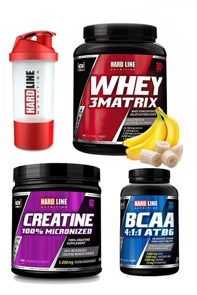 Hardline Whey 3matrix 908 G - Banana Bcaa 4:1:1 120 Tablets Creatin Micronized 300 G