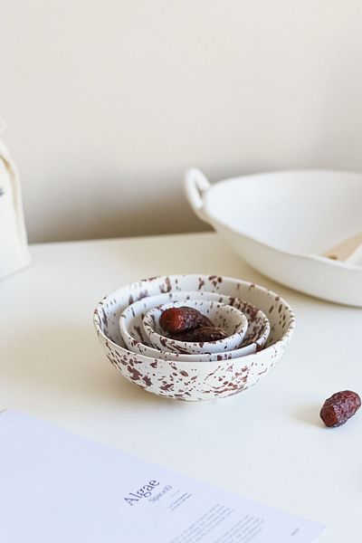 Beige & Stone Ceramic Brown Spotted Salad Bowl Breakfast Soup Presentation Bowl Set of 3
