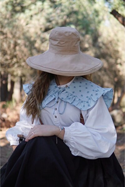 Launes Çiçekli Bebe Mavisi Vintage Fırfırlı Yaka