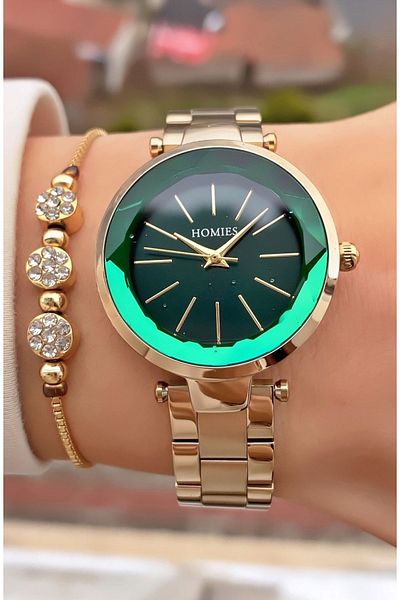 Homies Brand Gold Color Waterproof Women's Wristwatch - With Bracelet Gift