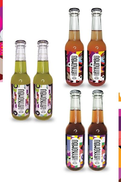 Aykombu Kombucha 250 ml 2 Yeşil Elma Biberiye 2 Gül 2 Lavanta Karanfil 6'lı P...