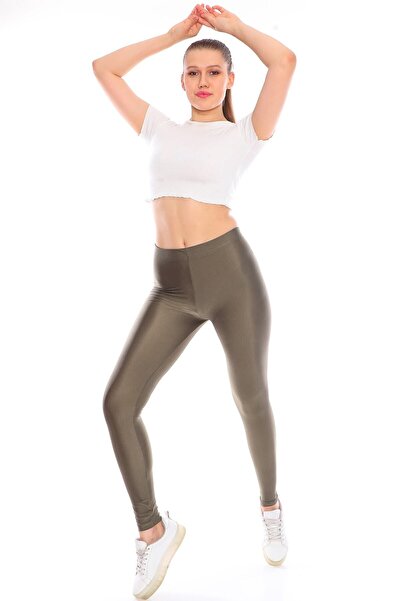 PodiumStar طماق ديسكو لامعة عالية الخصر باللون الكاكي