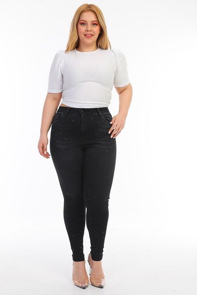 PodiumStar Women's Smoked Gray Large Size High Waist Full Lycra Slim Fit Spread Jeans