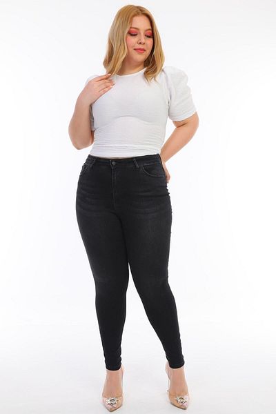 PodiumStar Women's Large Size Smoke Gray High Waist Full Lycra Slim Fit Jeans