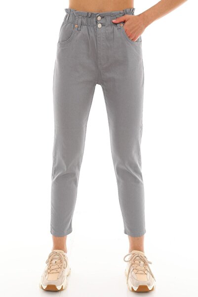 PodiumStar بنطلون نسائي بخصر مطاطي عالي الخصر من الليكرا بأزرار مزدوجة