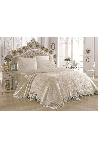 NİVEMESHOME 6 Piece Honeysuckle Cream French Blanket Set - Royal Home