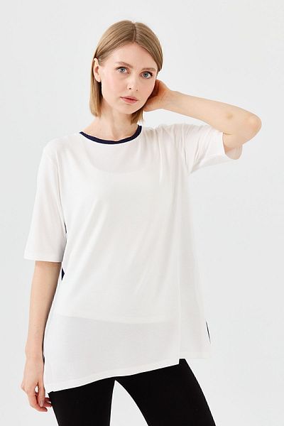 Desen Triko Tricou damă cu decolteu rotund din bumbac pieptănat Bone