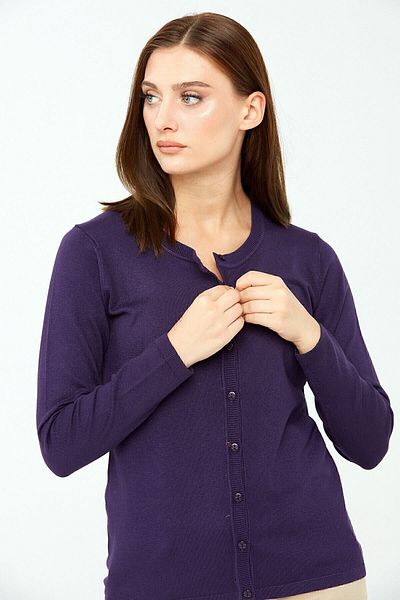 Desen Triko Γυναικεία Lycra Basic Μακρυμάνικη Ζακέτα με λαιμόκοψη μωβ