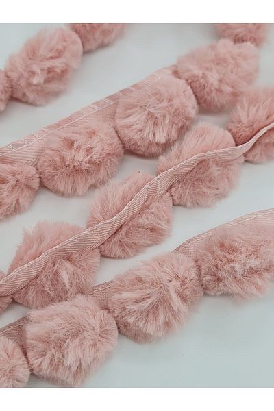 ÜNSALAN HOBİ Pink Meter Plush Pompom Strip - 1 Meter
