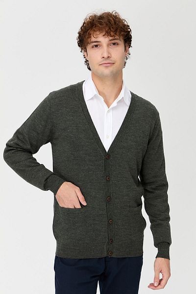 Desen Triko Ανδρικό Basic V-Neck με κουμπί μπροστά Λεπτό πλεκτό Ζακέτα K.Smoked