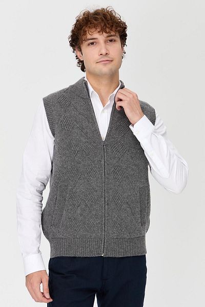 Desen Triko Vestă de lână pentru bărbați afumat - Guler vertical și model diamant