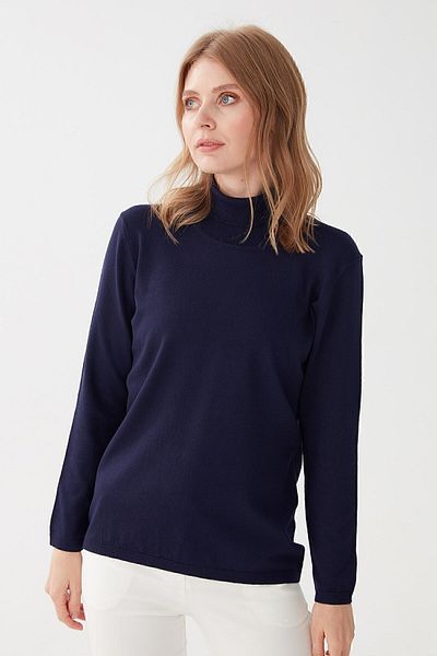 Desen Triko Bluză de damă din Lycra cu mânecă lungă, de bază, completă, albastru bleumarin deschis
