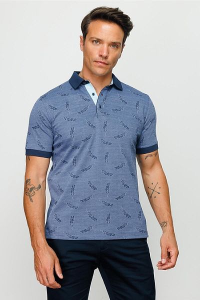 Desen Triko Ανδρικό μπλουζάκι Polo Neck Feather με σχέδιο Navy Blue