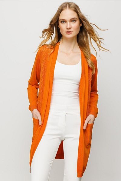 Desen Triko Cardigan de vară pentru femei cu dungi în față și în spate, portocaliu