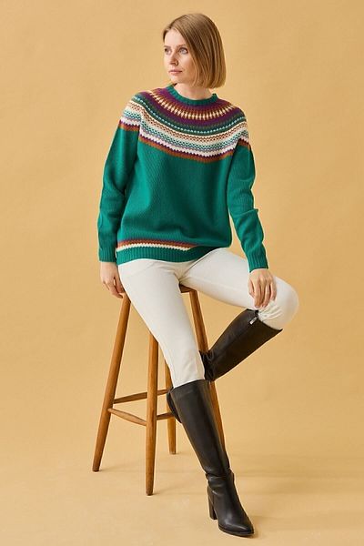Desen Triko Women's Zero Collar Jacquard Wool Sweater A.ö.başı