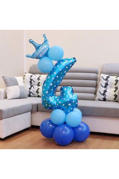 Partioutlet 4 Number Blue Star Foil Balloon 100 Cm